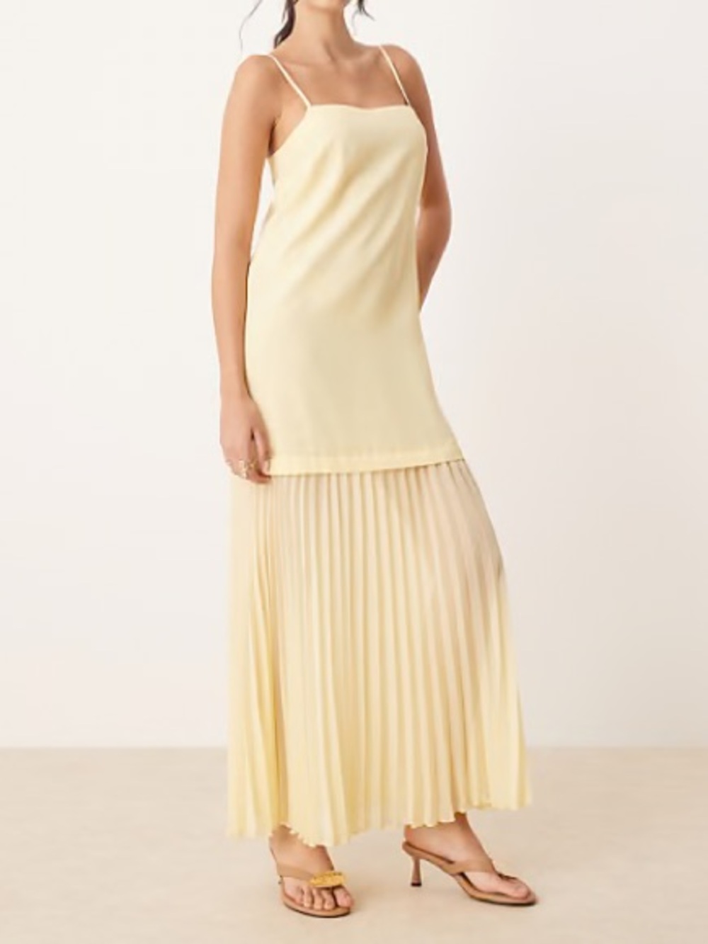 ASOS Butter Yellow Pleated Maxi Dress Dropped Waist Wedding Guest Dress 6